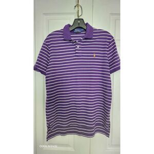 Polo Ralph Lauren Mens Purple Striped Polo Shirt M 100% Cotton Short Sleeve Clas